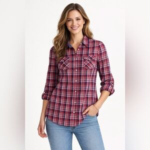 Charter Club | Women's Red Blue Plaid Western Button-Down Shirt | Size 12